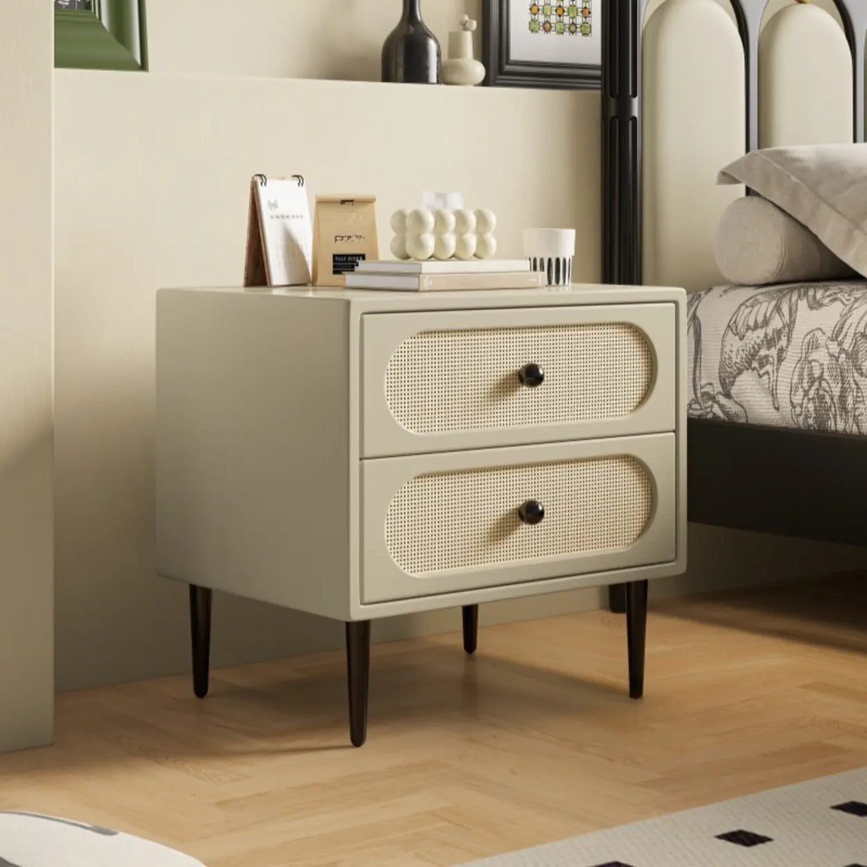 Faux Leather Top Wood Frame Tip Resistant Nightstand Image - 7