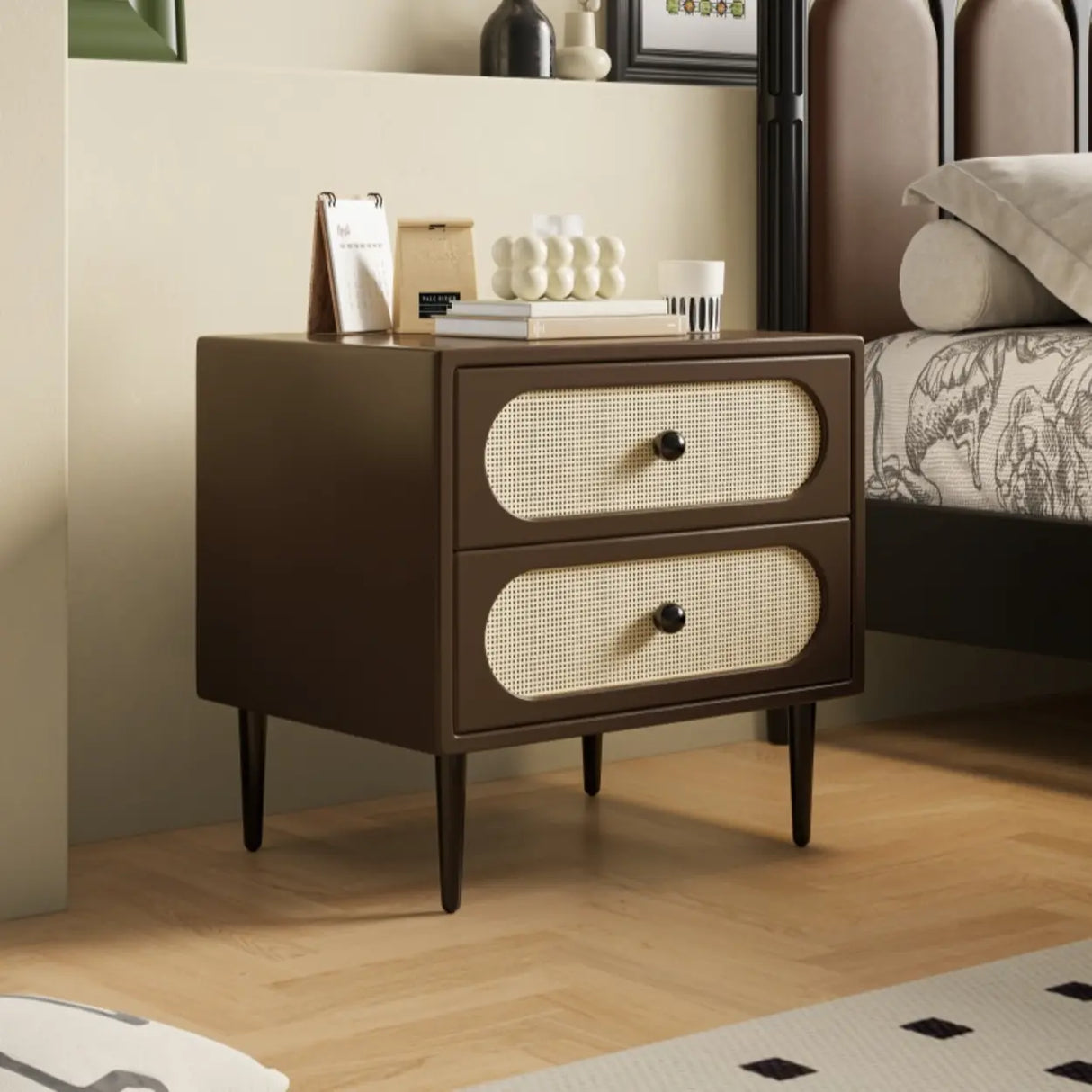Faux Leather Top Wood Frame Tip Resistant Nightstand Image - 9