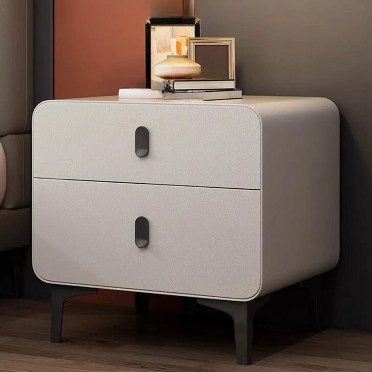 Faux Leather Two Drawers Kids Nightstand with Legs Image - 1