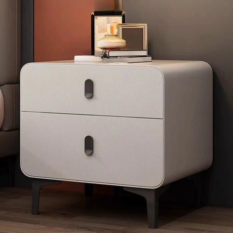 Faux Leather Two Drawers Kids Nightstand with Legs Image - 1