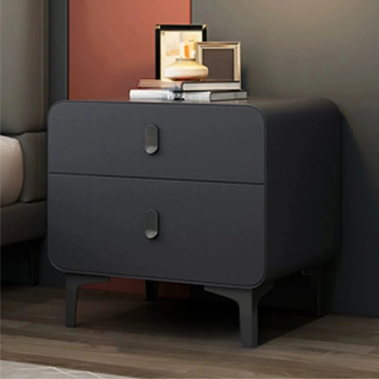 Faux Leather Two Drawers Kids Nightstand with Legs Image - 11