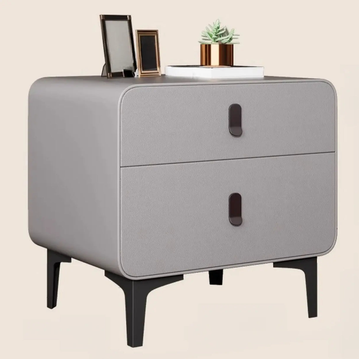 Faux Leather Two Drawers Kids Nightstand with Legs Image - 16