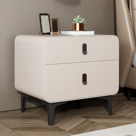 Faux Leather Two Drawers Kids Nightstand with Legs Image - 2