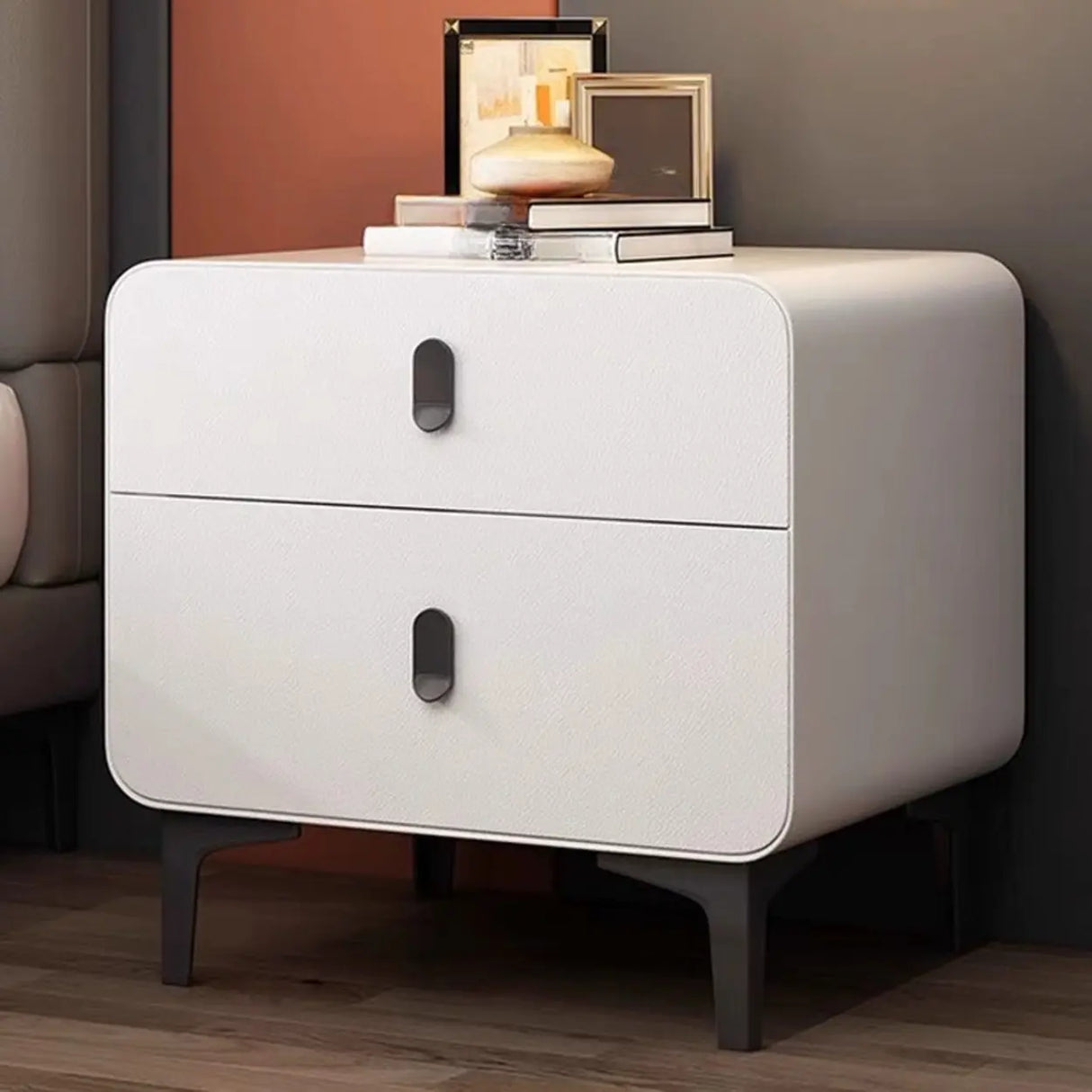 Faux Leather Two Drawers Kids Nightstand with Legs Image - 4