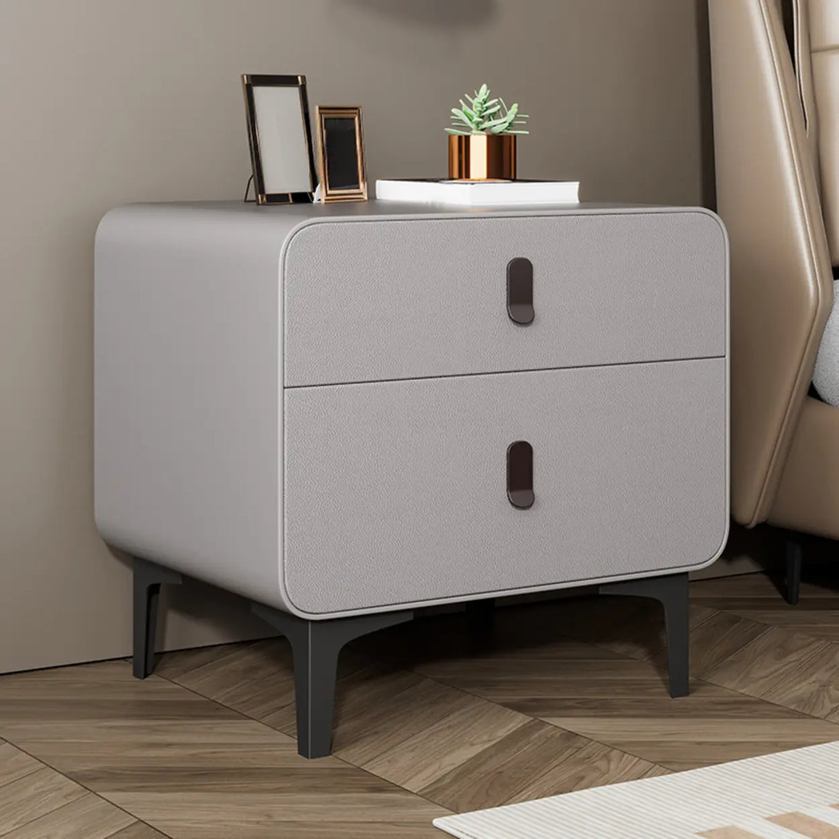 Faux Leather Two Drawers Kids Nightstand with Legs Image - 5