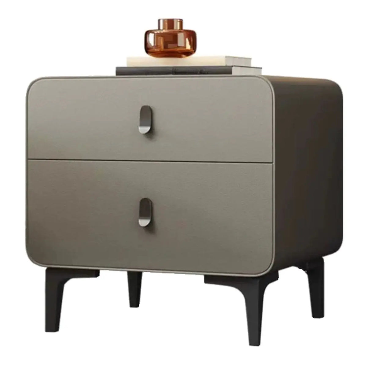 Faux Leather Two Drawers Kids Nightstand with Legs Image - 8