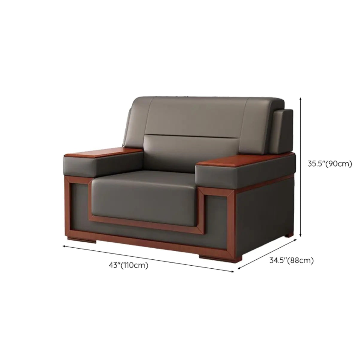 Faux Leather Upholstered Back Red Wood Frame Sofa Set 
