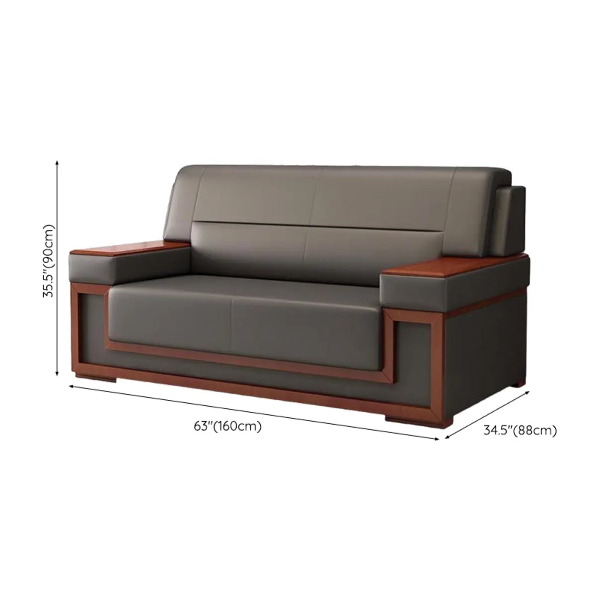 Faux Leather Upholstered Back Red Wood Frame Sofa Set Image - 11