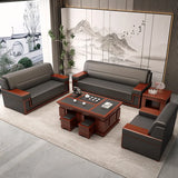 Faux Leather Upholstered Back Red Wood Frame Sofa Set Image - 4