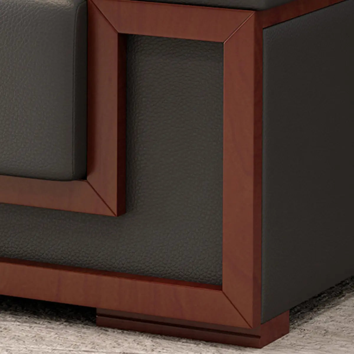 Faux Leather Upholstered Back Red Wood Frame Sofa Set Image - 6