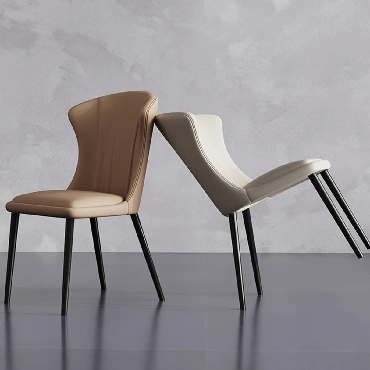 Faux Leather Upholstered Curved Parsons Dining Chair Image - 1