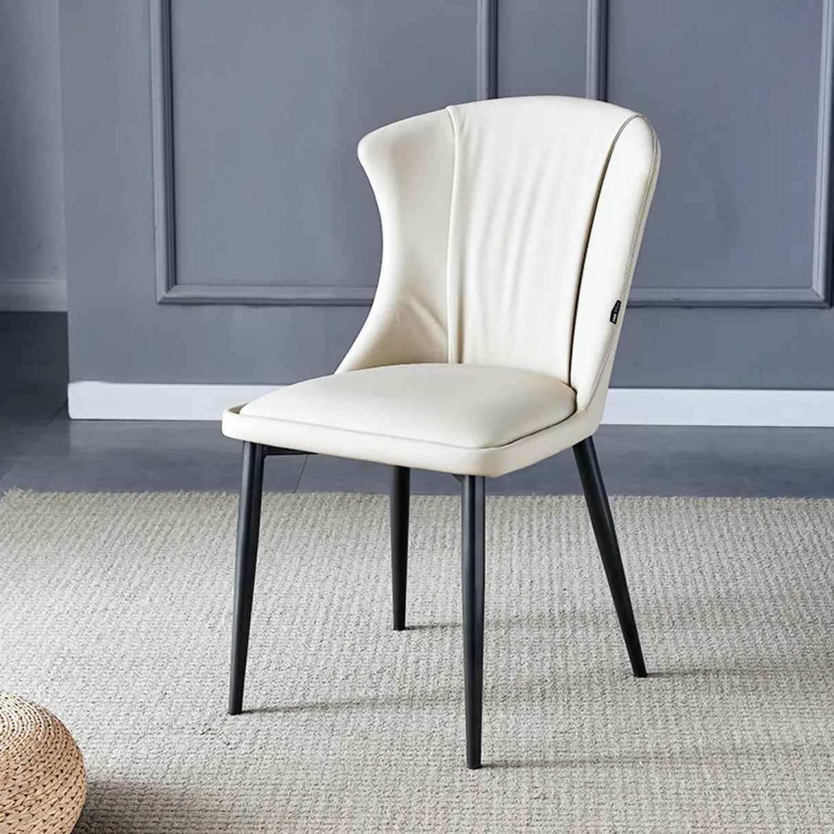 Faux Leather Upholstered Curved Parsons Dining Chair Image - 2