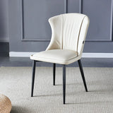 Faux Leather Upholstered Curved Parsons Dining Chair Image - 2