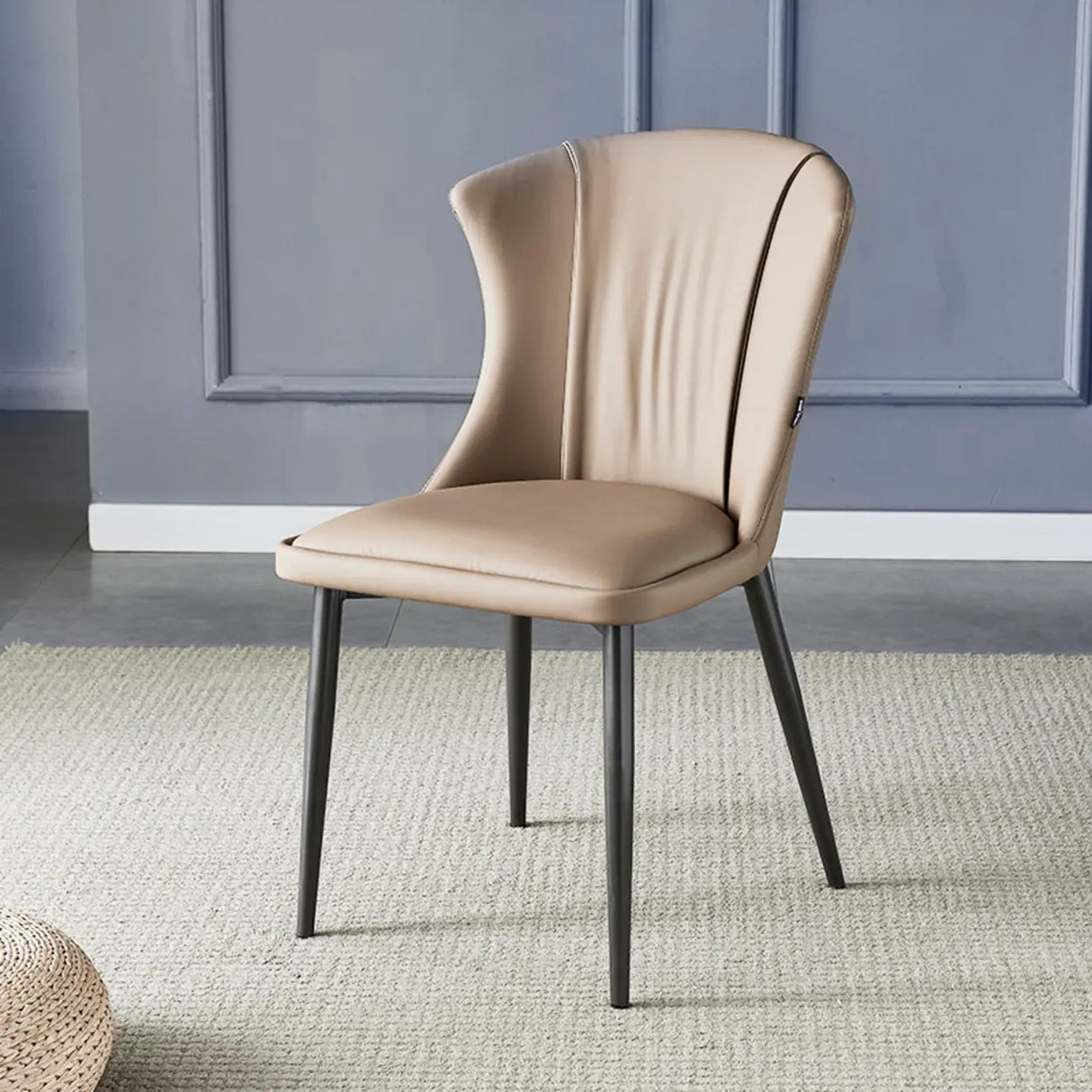 Faux Leather Upholstered Curved Parsons Dining Chair Image - 3