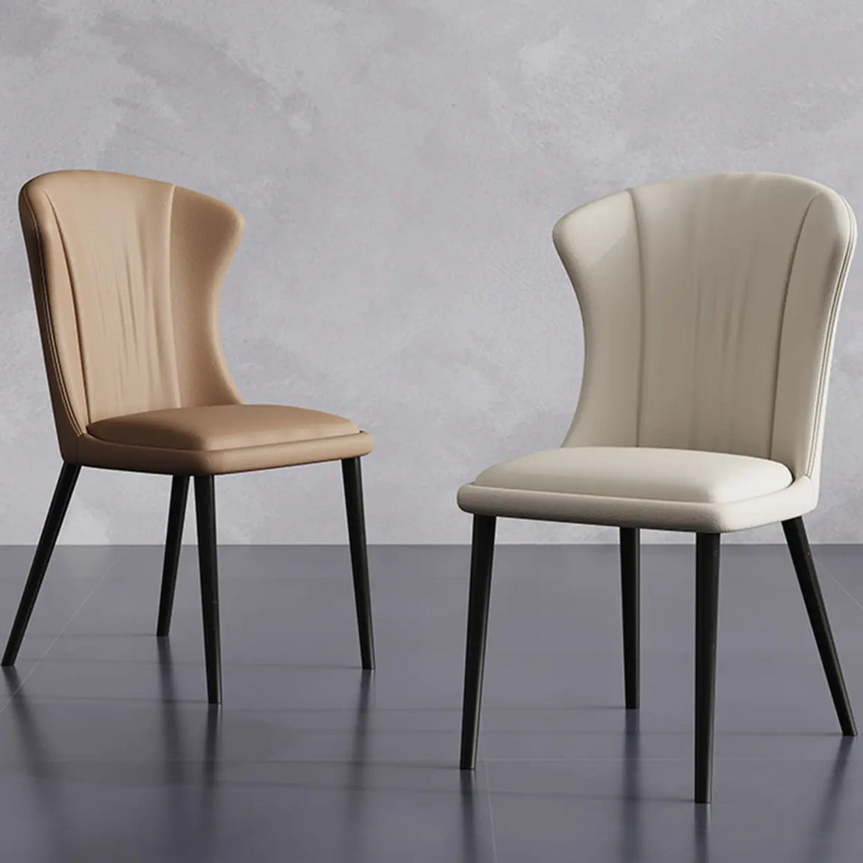 Faux Leather Upholstered Curved Parsons Dining Chair Image - 4