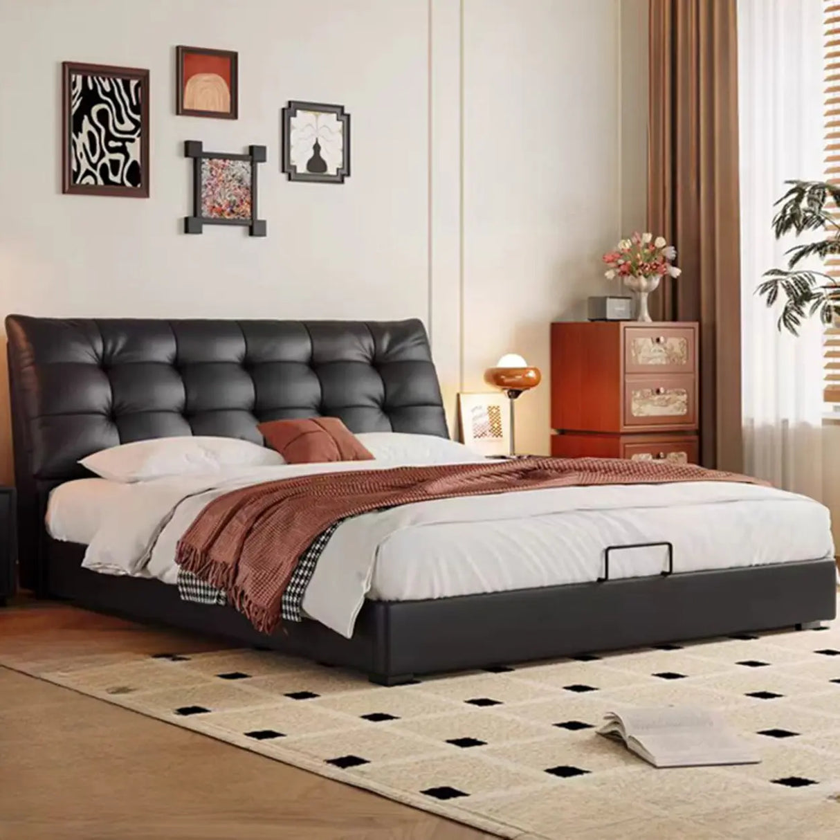 Faux Leather Upholstered Headboard Storage Bed with Mattress Image - 1