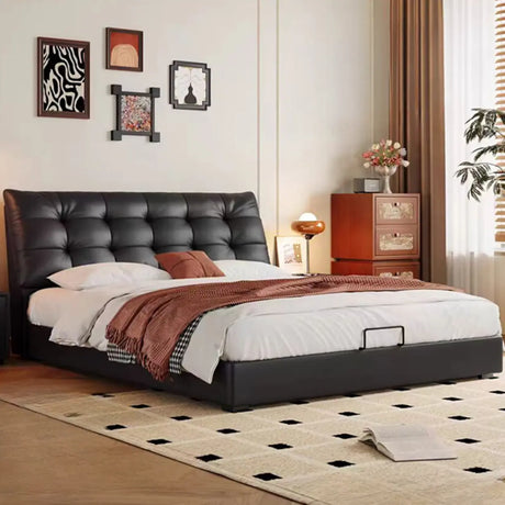 Faux Leather Upholstered Headboard Storage Bed with Mattress Image - 1