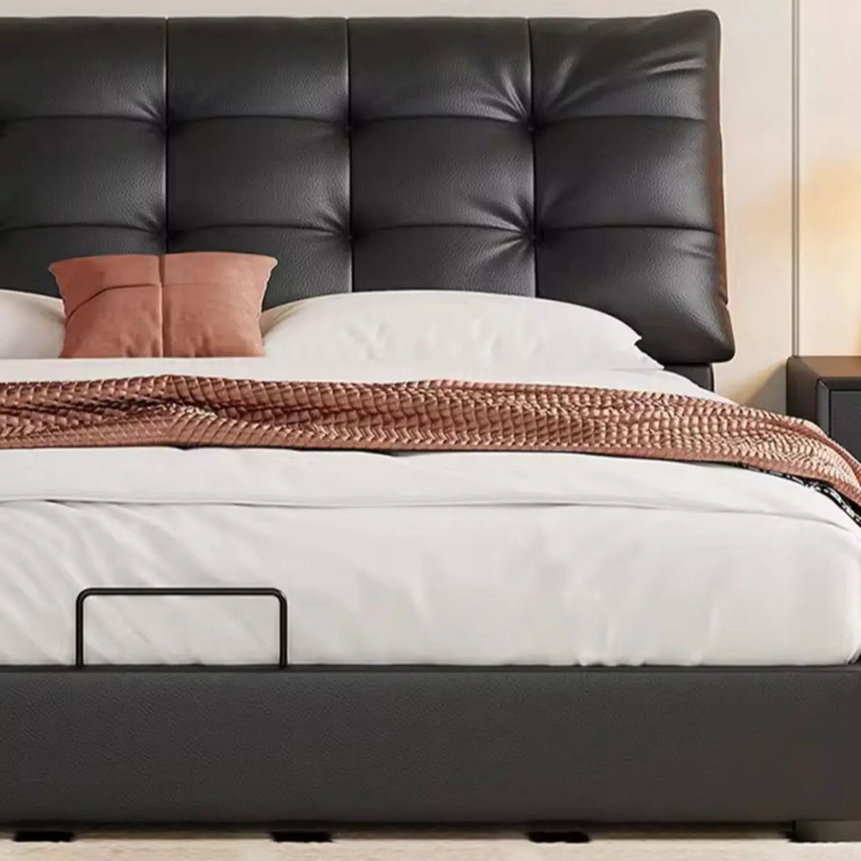 Faux Leather Upholstered Headboard Storage Bed with Mattress Image - 5
