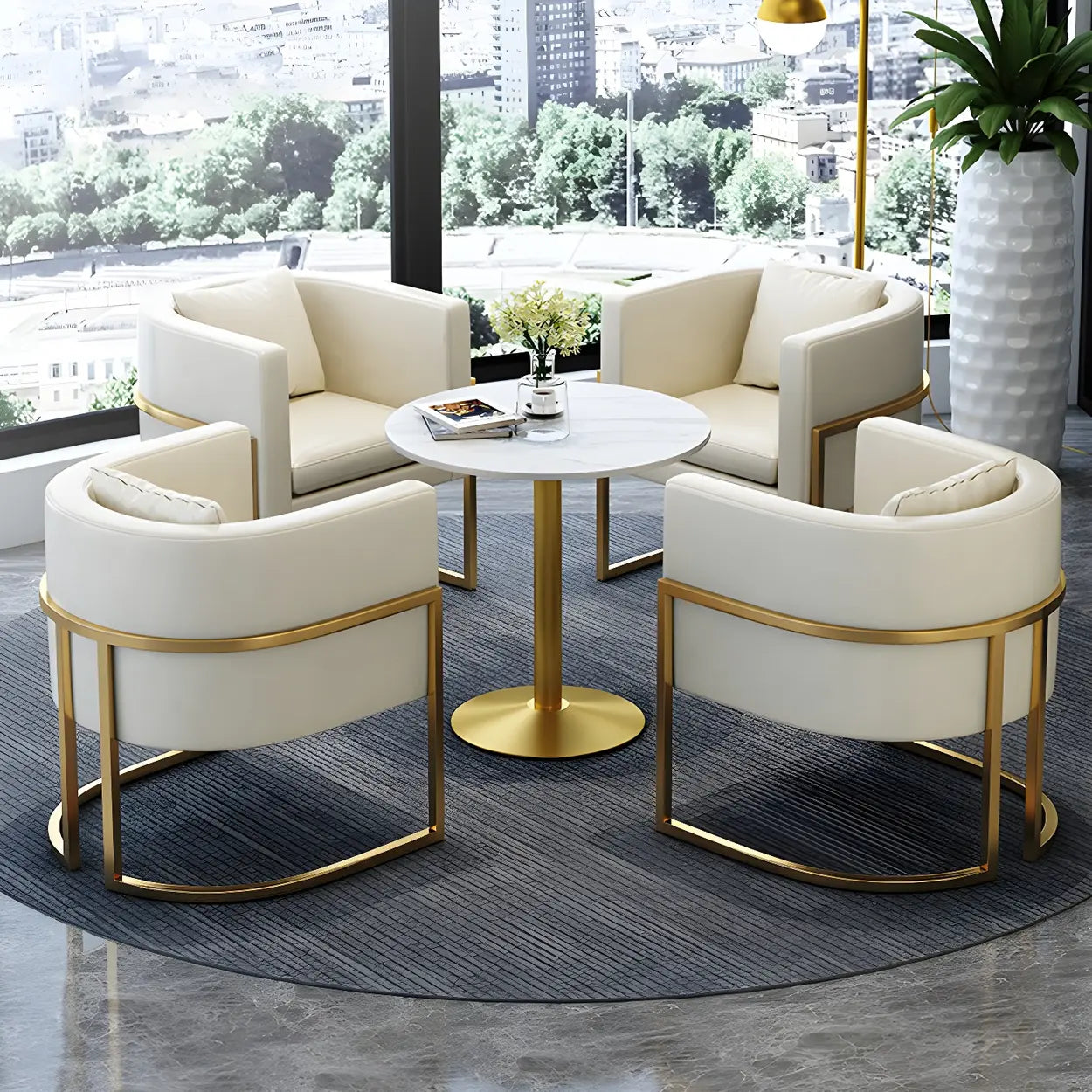 Faux Leather Upholstered Metal Dining Chair with Arms Image - 1