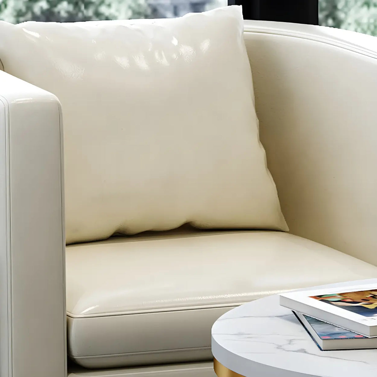 Faux Leather Upholstered Metal Dining Chair with Arms Image - 11