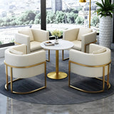 Faux Leather Upholstered Metal Dining Chair with Arms Image - 1