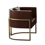 Faux Leather Upholstered Metal Dining Chair with Arms Image - 20