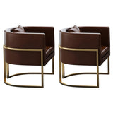 Faux Leather Upholstered Metal Dining Chair with Arms Image - 21