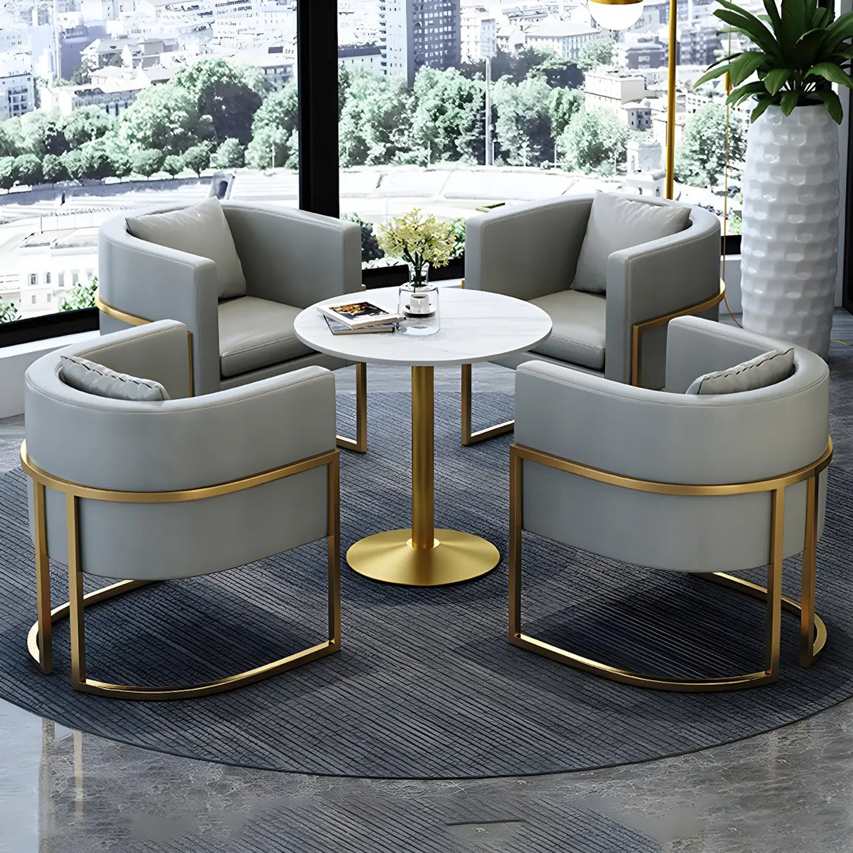 Faux Leather Upholstered Metal Dining Chair with Arms Image - 3