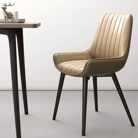 Faux Leather Upholstered Parsons Dining Chair Black Image - 2
