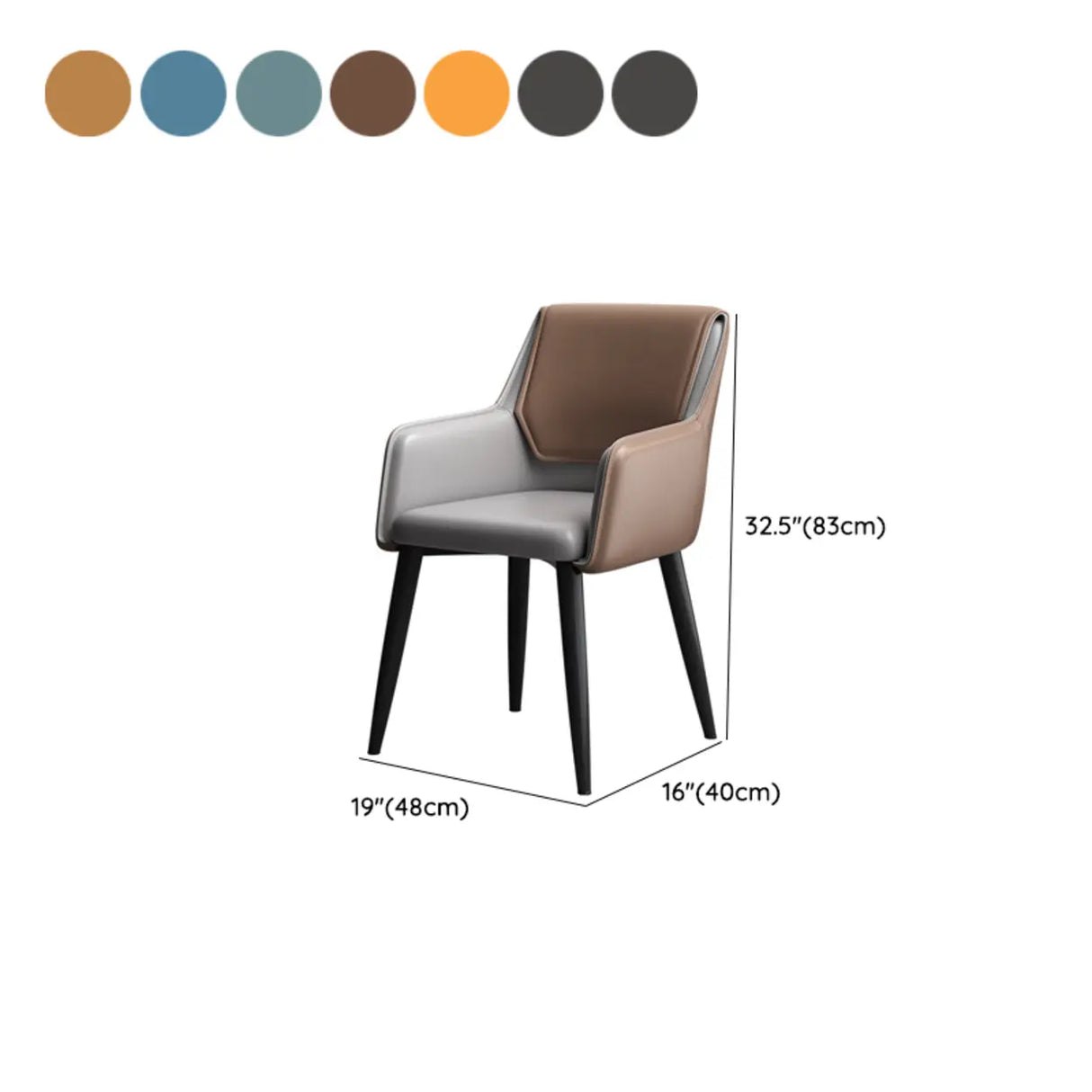 Faux Leather Upholstered Solid Back Arm Dining Chair 