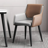 Faux Leather Upholstered Solid Back Arm Dining Chair Image - 1
