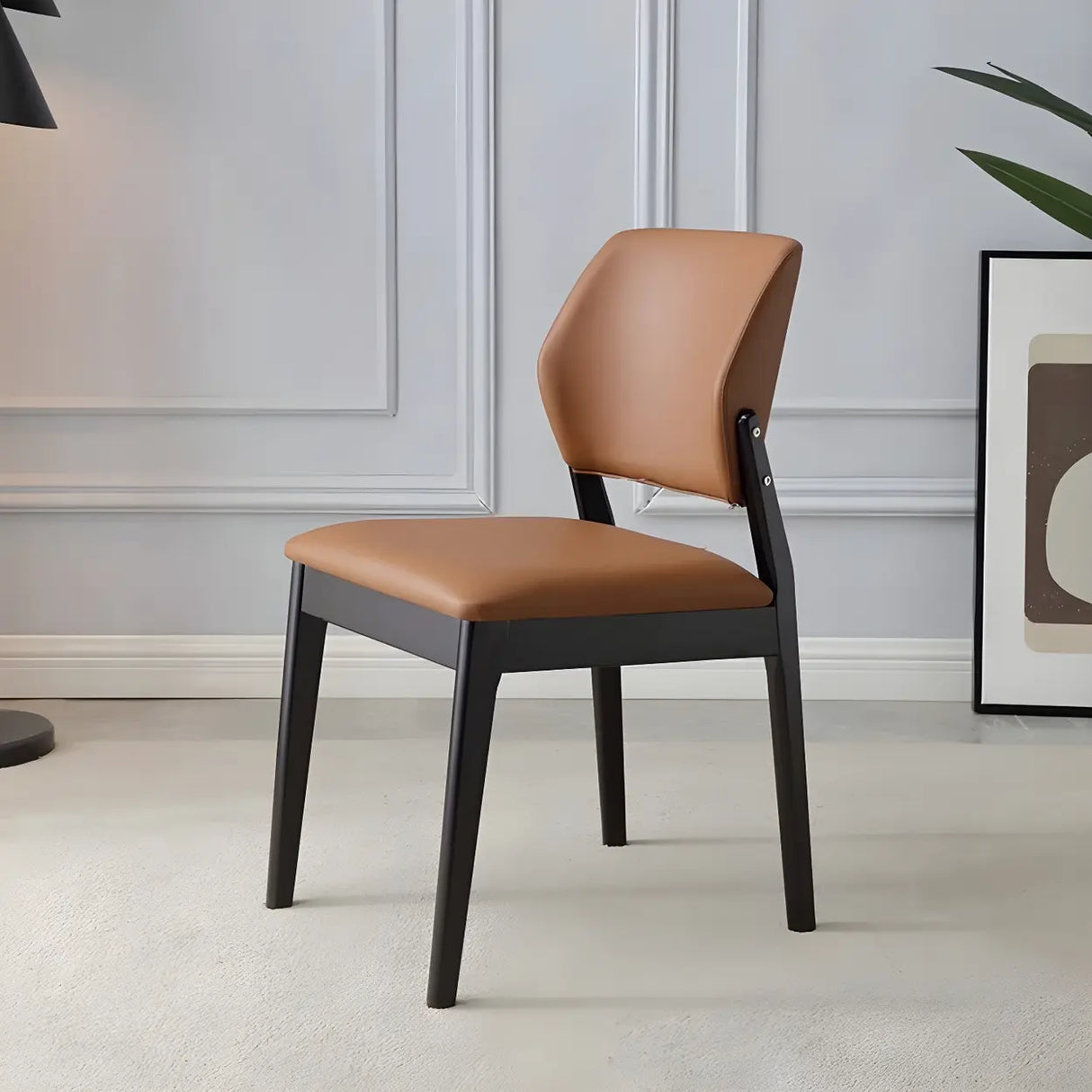 Faux Leather Upholstered Wooden Frame Dining Side Chair Image - 11