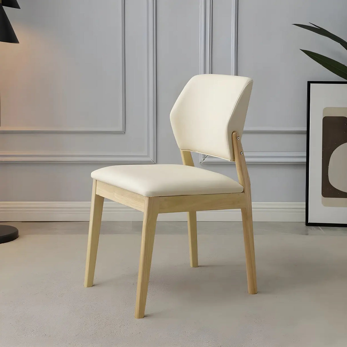 Faux Leather Upholstered Wooden Frame Dining Side Chair Image - 34