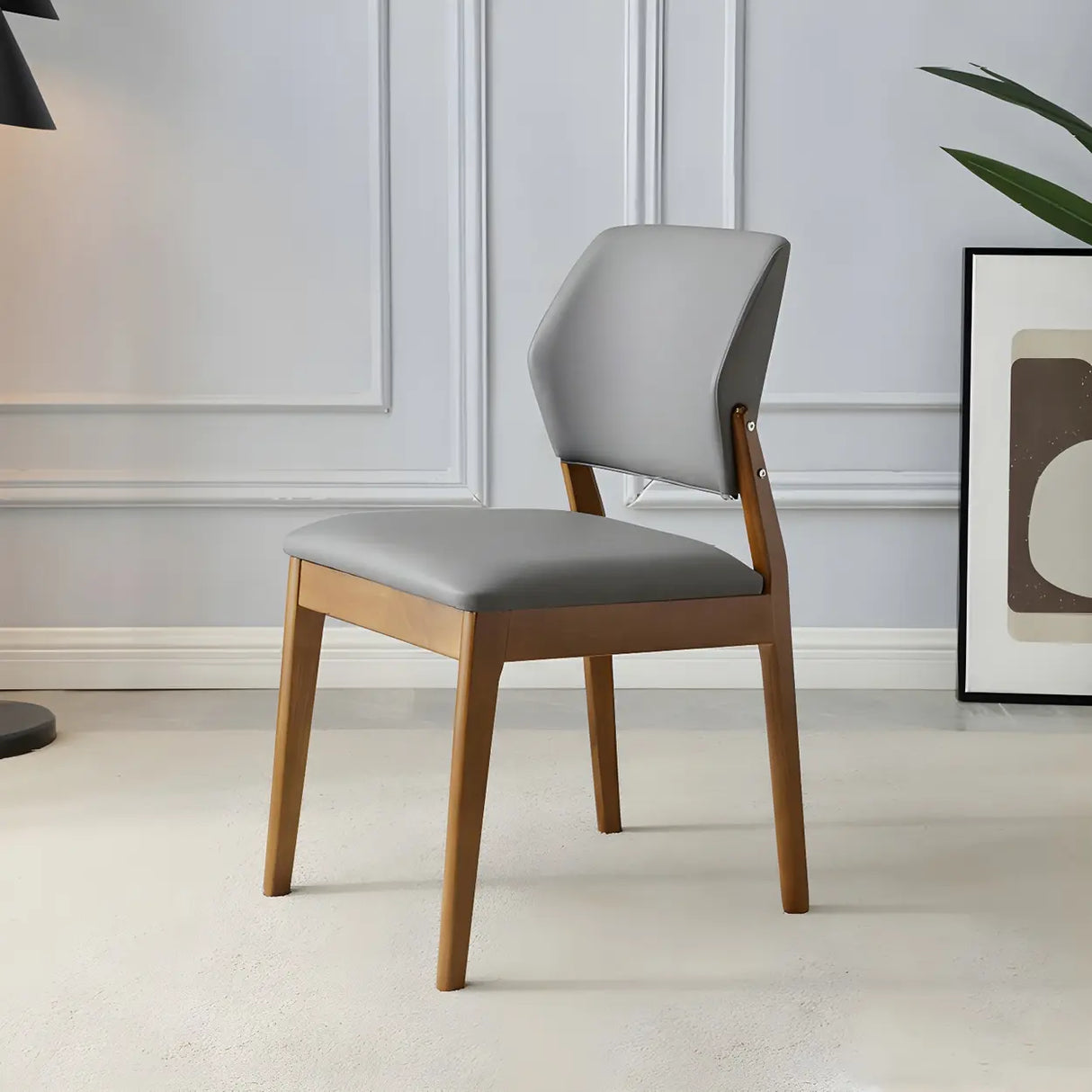 Faux Leather Upholstered Wooden Frame Dining Side Chair Image - 44