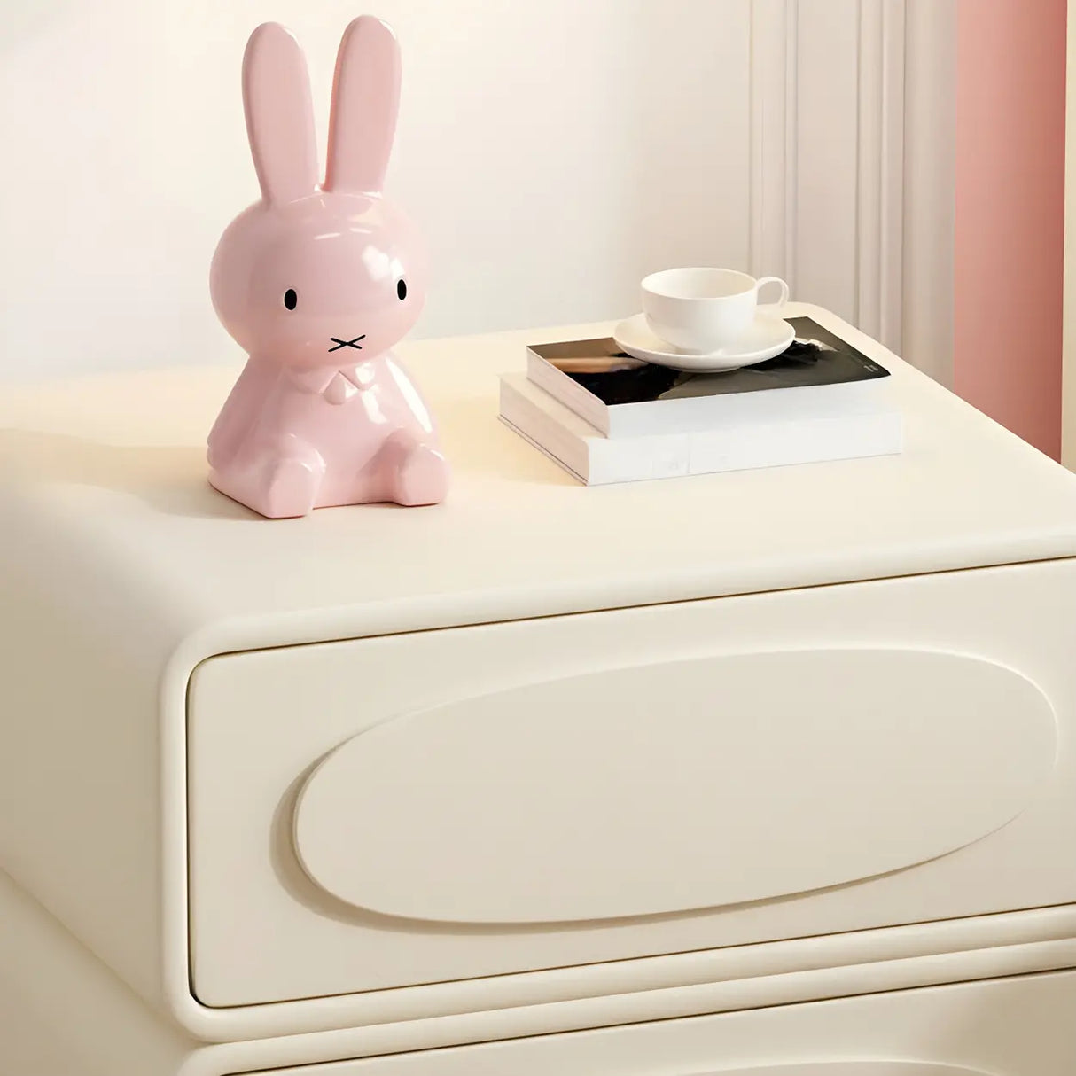 Faux Leather Wood Short Height Drawers Kids Nightstand Image - 10