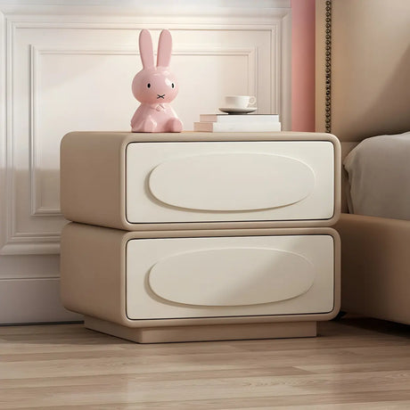 Faux Leather Wood Short Height Drawers Kids Nightstand Image - 2