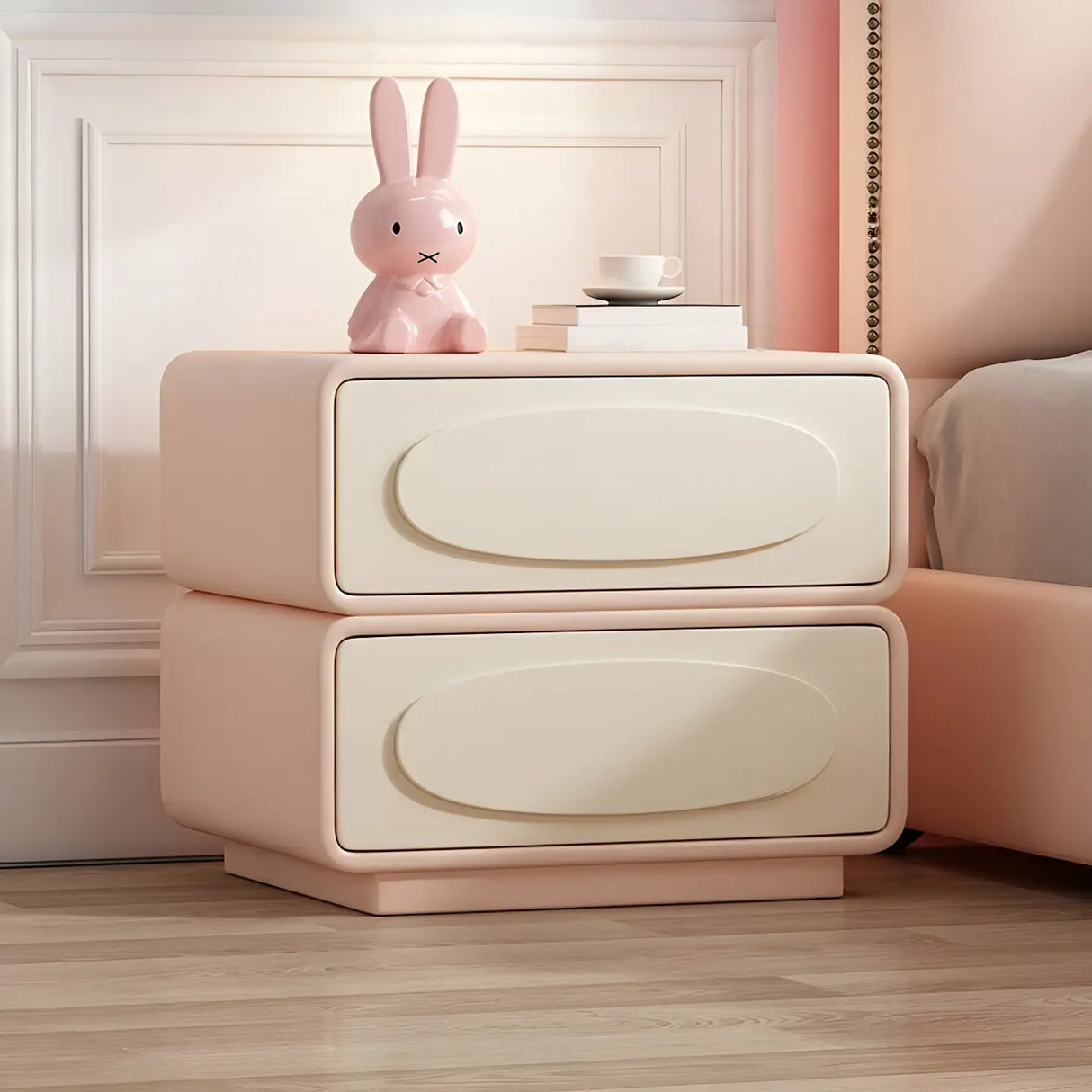 Faux Leather Wood Short Height Drawers Kids Nightstand Image - 3