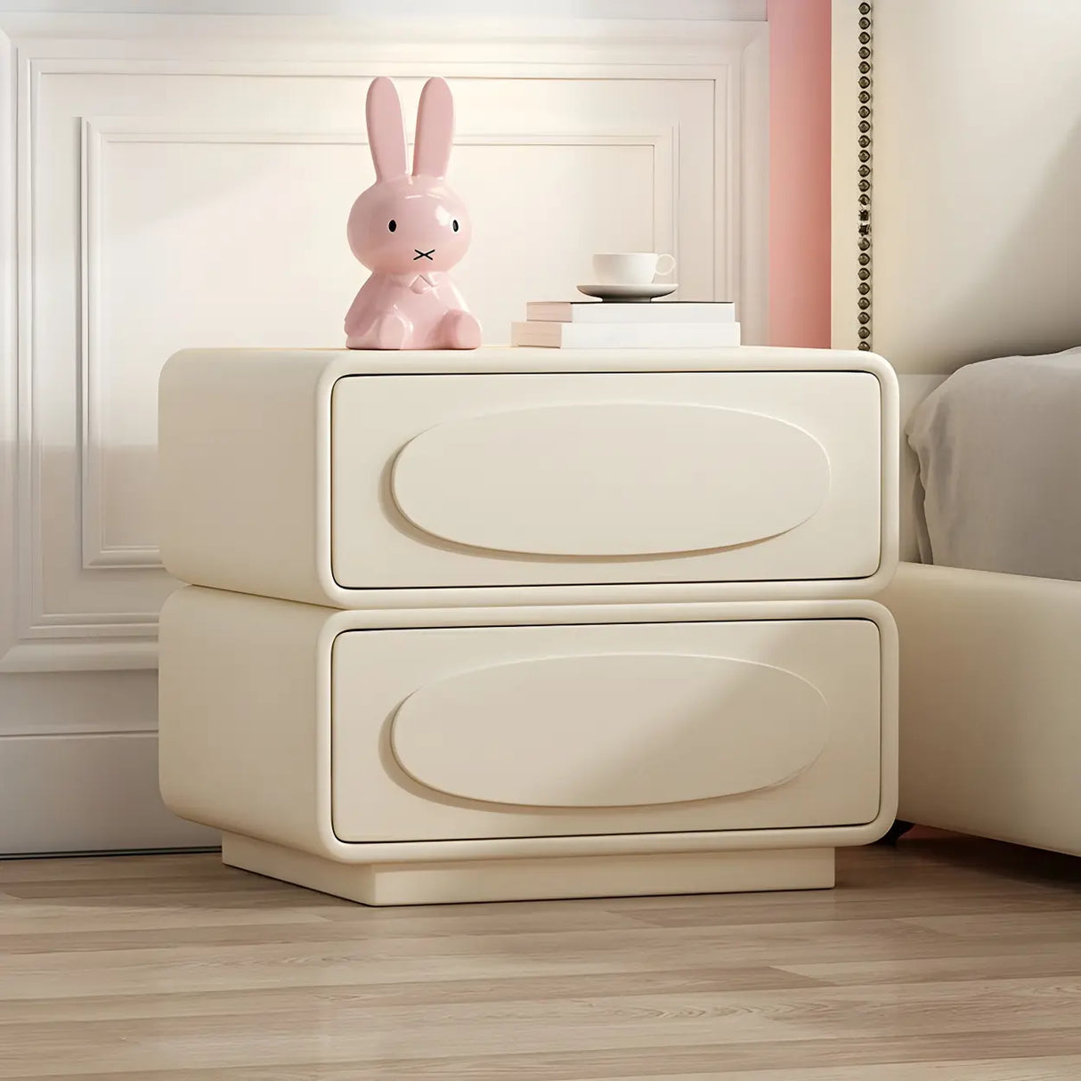 Faux Leather Wood Short Height Drawers Kids Nightstand Image - 4
