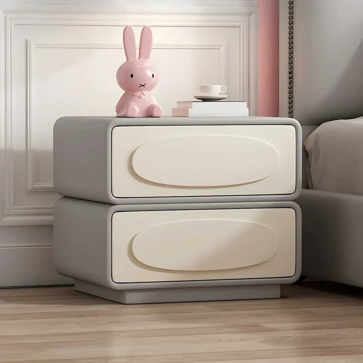 Faux Leather Wood Short Height Drawers Kids Nightstand Image - 5