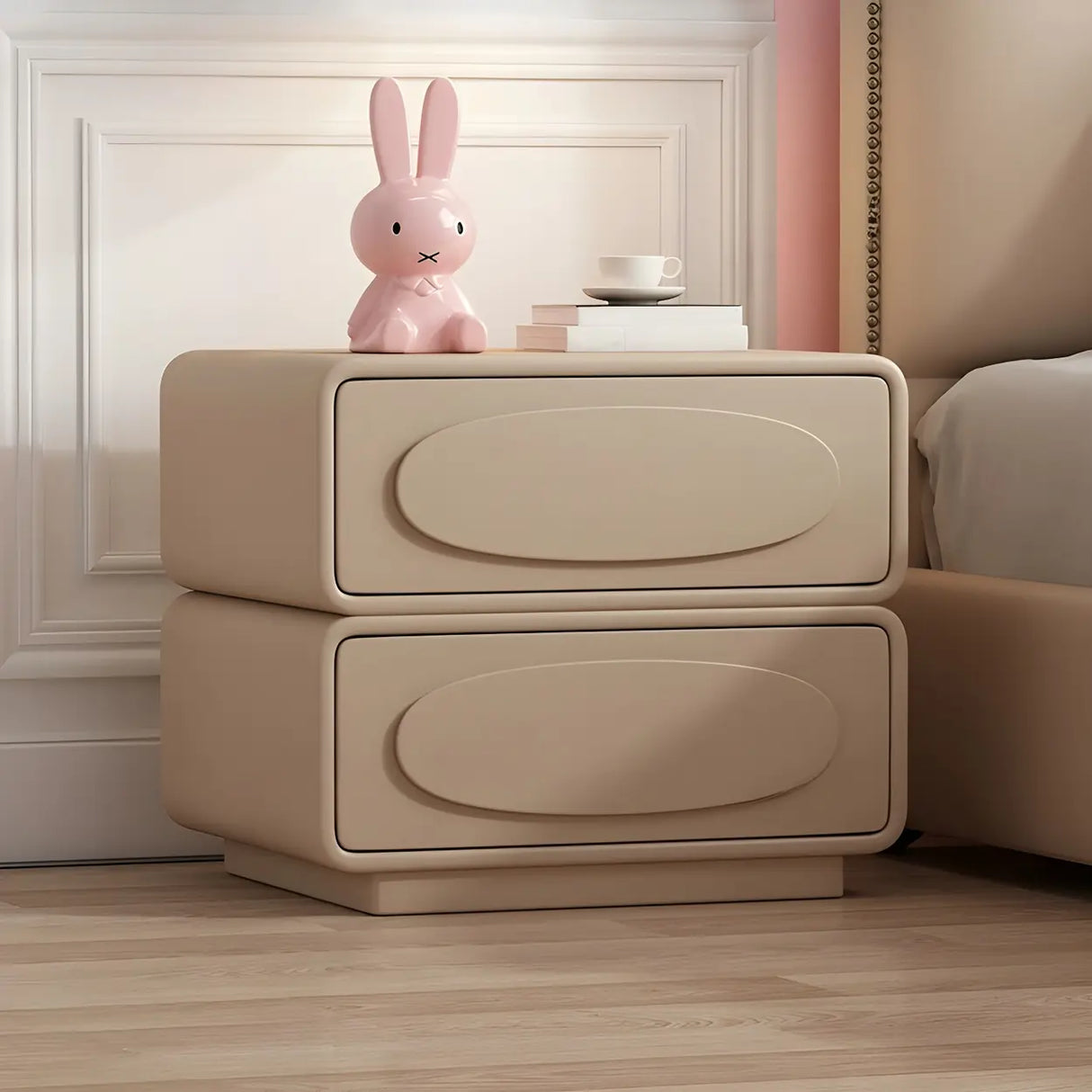 Faux Leather Wood Short Height Drawers Kids Nightstand Image - 7