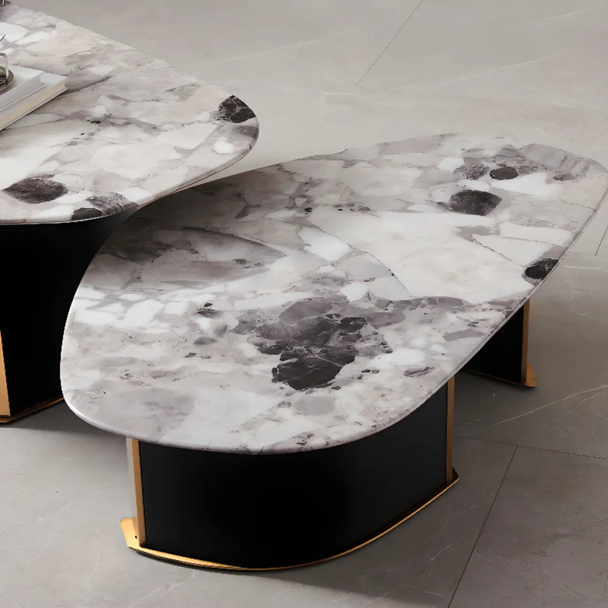Faux Marble Free Form Steel Base Nesting Coffee Table Image - 5