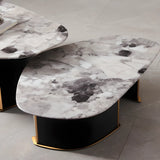 Faux Marble Free Form Steel Base Nesting Coffee Table Image - 5