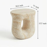 Faux travertine stone oval side table dimension diagram showing 16.5-inch length, 11-inch width and 17.7-inch height