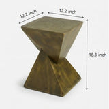 Wood-finish faux stone side table dimension diagram showing a 12.2 x 12.2 inch top and 18.3 inch height