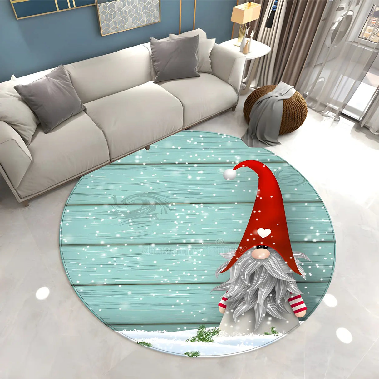 Festive Round Polyester Christmas Red Area Rug Image - 9