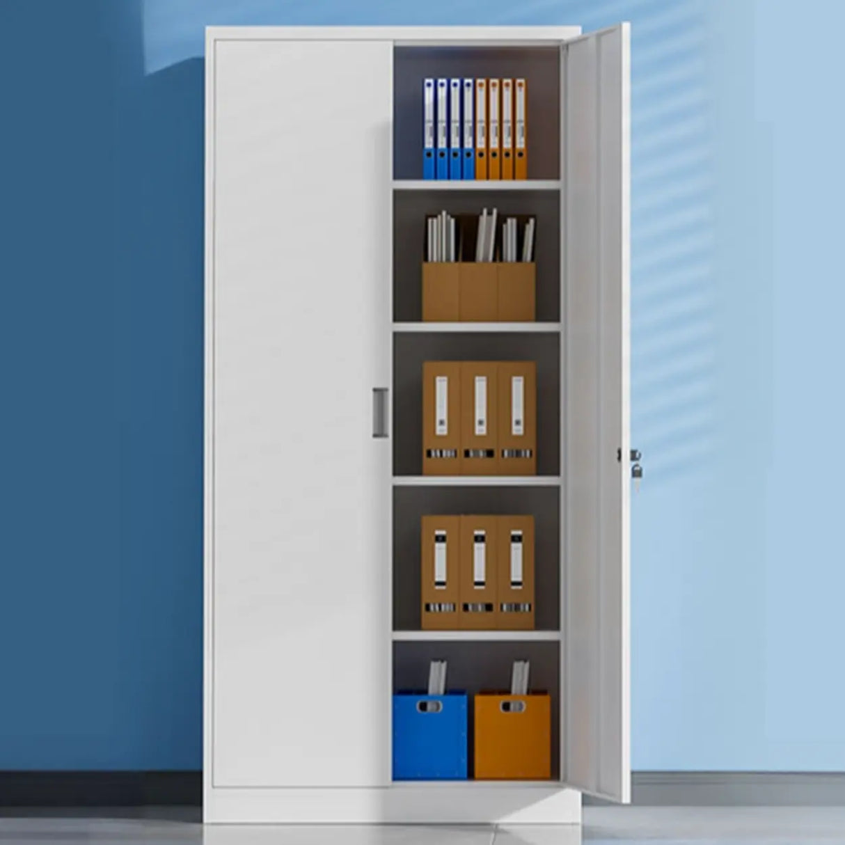 Fire Resistant Vertical White Cabinet with Lock and Shelving Image - 4