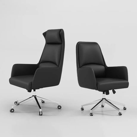 Fixed Arm Black Adjustable Ergonomic Leather Office Chair Image - 1