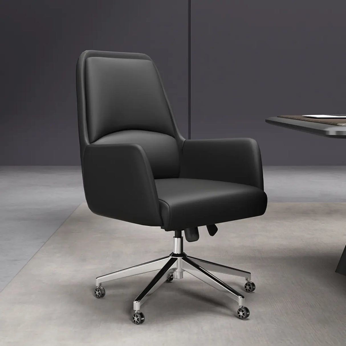 Fixed Arm Black Adjustable Ergonomic Leather Office Chair Image - 3