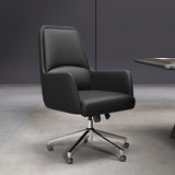 Fixed Arm Black Adjustable Ergonomic Leather Office Chair Image - 3
