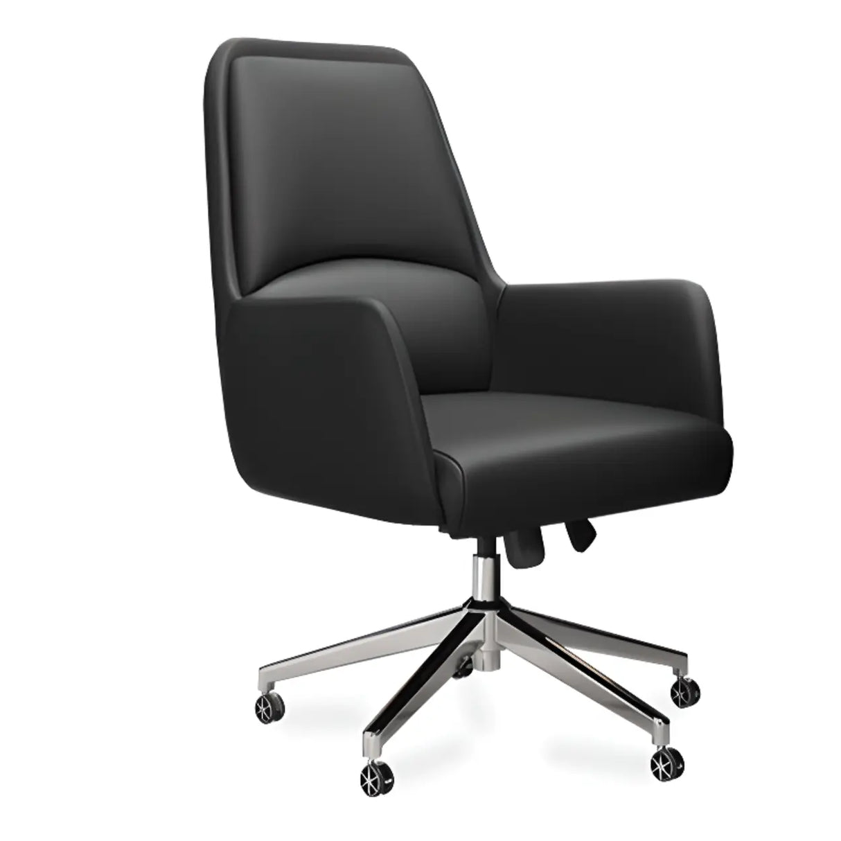 Fixed Arm Black Adjustable Ergonomic Leather Office Chair Image - 5